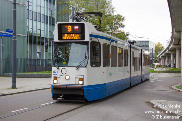 Foto van GVB 12G-tram 821 Tram door Busentrein